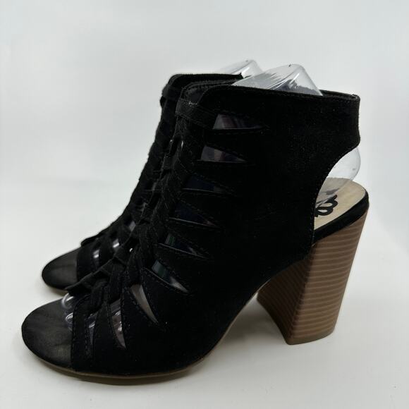 Fergalicious Shoes Womens US 7.5M Black Pardon Sandals Strappy Block Heel Party - Picture 4 of 7